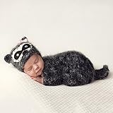 ハンドメイド 0-6ヶ月に合う 撮影写真 ベビー 幼児 編む アライグマ 帽子+ロンパース 0-6ヶ月に合う 【1点】