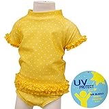 ガールズベビー水着[WHOLE SWIM]UV]ラッシュスーツ|スイムウエア|水着|ラッシュガード|ハートドット柄|女の子|女児|子ども|子供 80cm イエロー