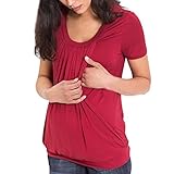 授乳Tシャツ Hosam マタニティウェア 妊娠期 授乳期 便利な服 妊婦 産婦 半袖 ゆったり 夏用 おしゃれ 無地 授乳 産前 産後 妊婦 ウェア 洋服 (XL, レッド)