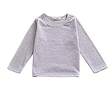 ベビー ガールズ ボーイズ ソリッドキャンディー色　ボトムシャツ コットン ロングスリーブ Tシャツ トップス (100cm/2歳~3歳, グレー)