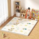 GruFini プレイマット 赤ちゃん 折りたたみ 180×155×1cm 厚手 安全検査済み ベビーマット 防水 防音 ベビープレイマット 滑り止め おしゃれ ベビー 出産祝い 一枚入り (180×155×1cm, Bear + Deer)