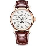 Time100　腕時計 日付 曜日表示 昼夜表示 日本製ムーブメント メンズ腕時計 サラリーマン 大人　ブラウンレザーベルト　紳士　ローズゴールド 【並行輸入品】