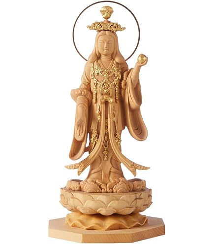 Amazon｜木彫り仏像【吉祥天女像】吉祥天 仏像 桧木製高級木彫り 総高