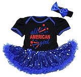 [キッズコーナー] アメリカの独立記念日 7月4日 All American Girl ベビー服 ヘアバンド付き ワンピースドレス チュチュ (Black/Blue Sequins, 3-6 Mont