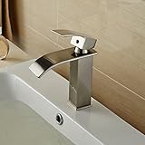 Rozin?Brushed Nickel Finish Bathroom Sink Faucet Waterfall Spout Deck Mount Mixer Tap by Rozinsanita