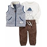 カーターズ carter's 男の子用紺SUPER CUTEワッペンもこもこフリースベストx茶色コーデュロイジョガーパンツ上下3点セット (24months(83-88cm)) [並行輸入品]