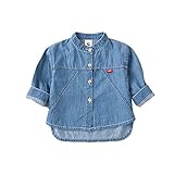 デニムシャツ バック刺繍ブラウス 薄手 スタンドカラー 長袖 Gジャン 春夏 ベビー 男の子 90cm