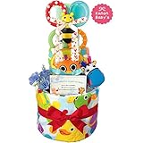 おむつケーキ Sassy（サッシー） 豪華３段５点ミニタオル・ウォッシュタオル・フェイスタオルセット/出産祝い/誕生日プレゼント ダイパーケーキ (パンパースM18 （1歳のお誕生日プレゼント用に）)