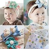 F's MAUMU 5点セット ベビーヘアバンド キッズ カチューシャ かみかざり ヘアアクセサリー 2点 & ベビー ガーゼ ハンカチ 3枚 赤ちゃん 出産祝い お披露目 に (ブルーフラワー/リボ