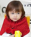 ニット帽 ベビー 赤ちゃん キッズ 用 ケープ　ボンボン付き (赤)