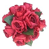 (Dm10658) - 11 Heads Red Rose Bride and groom Holding flowers,Rosebud bouquet of 11 flower stems,Art