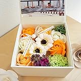 BIOフレグランスソープフラワー　ボックスアレンジS　フタ付ボックス　お祝い　記念日　お見舞い　バレンタインデー　ホワイトデー　母の日　　 (オレンジ)