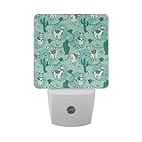 naanleかわいいアルパカグリーンCactus曼荼羅フラワーフローラルLama Blanket Boho自動センサーLED Dusk to Dawnナイトライトプラグinインドアfor Adults