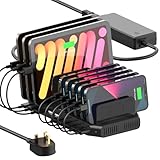 Alxum USB充電ステーション 96W 10ポート スマホ充電スタンド 10台同時充電 PSE認証済 仕切り板間隔調整可能 5V/2.4A スマホ/タブレット対応 収納便利 ブラック