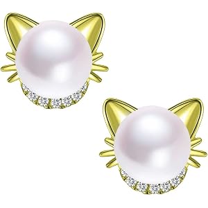 [Angie]猫 ピアス キティ レディースイヤリング パール シルバー925 18K コーティング AAAジルコニアC…