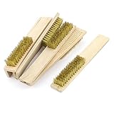 uxcell ワイヤブラシ　真鍮ワイヤークリーニングブラシ　20cm長ウッドハンドル　ハンドツール8個