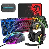 Mamba snakeゲーミングキーボードマウスヘッドホンコンバーターセット USBメンブレン式 有線 防水多機能マルチメディアキー 2400DPI調整なマウス 6つのボタン マウスパッド付き ゲーミングヘッドセット RGBライト 有線 コンバーター コンパクト Switch/PS4/PS3対応 (ブラック＋ヘッドセット＋コンバーター)