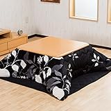 【極柔ふわふわ素材 温かこたつ3点セット(掛・敷・こたつ本体)】 80cm家具調リビングテーブル 保温性が良いフランネルこたつ布団 日本製薄型ヒーター仕様 (テーブル ナチュラル色/布団 ブラック色)