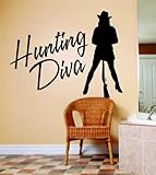 トップ販売デカール – 価格Reduced : Hunting Diva文字レタリングwith Deer Buckイメージ動物狩猟ハンターMan Gun画像アート – 女の子のレディース子供用ベッド部
