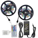 Ruanyi AC 100-240V 36W 10M（2x5M）3528SMD RGB 300LED、ストリップライト、無防水、44キーIRリモコン+ 10A電源アダプタ1PCS ( Size : U