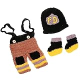 Lovoski 新生児　ベビーシャワー　記念写真　ニット　小道具　消防士　サスペンダー　帽子　靴　3本セット