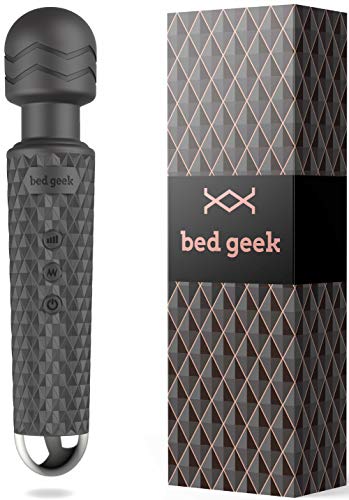 Wireless Full Body Wand Massager by BED GEEK Handheld Waterproof Electric Massage Wand Skin Soft Silicone 20 Patterns 8 Speeds for Stress Relief Black
