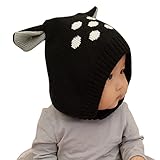 YY-Natuhi ベビー ニット帽子 耳まであったか ハット 男の子 女の子 かわいい パイロット キャップ秋冬 防寒 防風 6ヶ月～4歳 水玉柄 新生児 キッズ 赤ちゃん 柔らかい (2ブラック)