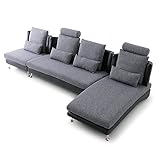 LOWYA （ロウヤ） ソファ カウチソファ コーナーソファ 4人掛け ファブリック生地 PVCレザー グレー おしゃれ