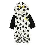 ロンパース 女の子 男の子 なりきり 着ぐるみ 長袖 カバーオール フード付き ベビー服 ウシ 70cm