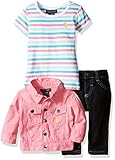 米国ポロ協会。ベビー女の子TwillジャケットストライプTシャツとストレッチデニムジャン・ カラー: ピンク