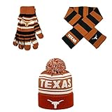 NCAAテキサスLonghorns Drivenビーニー帽子グローブソリッドニットand Striped Rugbyスカーフ3パックバンドル