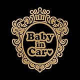 ミラー型 Baby in car ハート ステッカー ゴールド 金