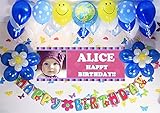 A043☆BLUE風船セット■お誕生日を飾りましょ♪　【 写真+名前入り 横断幕♪】　誕生日横断幕　パーティー装飾用品　★横断幕＋バルーン装飾SET★　誕生日　飾り...