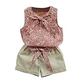 Cutelove 子供服 Tシャツ タンクトップ Tシャツ＆パンツ 上下セット 花柄 蝶結び付き 可愛い ショートパンツ 袖なし ベビー 女の子 夏