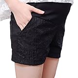 【SEBLES】マタニティ 妊婦 妊婦服 ファッション ショートパンツ 夏 初夏 半ズボン 無地 コットン レース 綿 刺繍 ポケット(ブラック,XXL)
