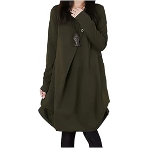 [エムエルーセ]4色展開 ゆったり カジュアル プリーツ ワンピース ラウンドネック ドレス 長袖 無地 春 秋 冬 レ…