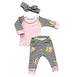 bangelyベビーガールズフラワープリント長袖Tシャツトップスパンツレギンスヘアバンドセット3pcs US サイズ: 18-24 Months カラー: ピンク