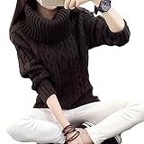 セーター レディース タートルネック 細身 タイト ケーブルニット 軽量 カジュアル ざっくり編み 長袖 小顔効果 シンプル 無地 防寒 保温 ブラウン フリーサイズ