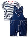 GUESS Baby Boys' Set-Short Sleeve T-Shirt and Overall Blue Stripe 18M [並行輸入品]