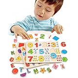 PEATAO 3パズルアルファベット番号グラフSet 56pcs Kids Early Learning Wooden Toys (米国Stock )