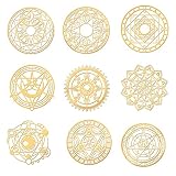 OLYCRAFT 9枚 金属ステッカー レジンステッカー 魔法陣 4x4cm 手帳ステッカー 金属製シール パワーシール デコ素材 メタル アクセサリーパーツ ゴールドステッカー