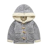 Candykids キッズ コート アウター 裏起毛 ポンポン付き 厚手　暖かい中長め　 女の子 子供服　ジャケット 秋冬春 ブルゾン (80cm, グレー)