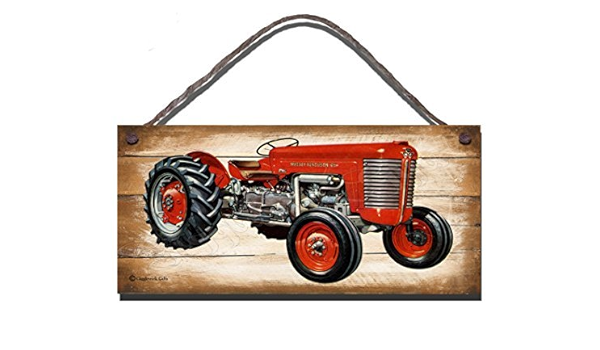 Amazon Dominicavwesk 木製サイン 壁掛けアート Massey Ferguson 65 ビンテージ トラクター イラスト 壁飾り ギフト インテリア オンライン通販