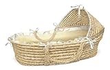 Natural Hooded Moses Basket with Beige Gingham Bedding by Badger Basket by Educational &Fun By Badge