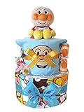 おむつケーキ アンパンマン 2段 ブルー 男の子用 (メリーズ新生児, スタイA)