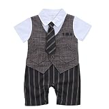 Baby Boy GentlemanロンパースClothing半袖ベストwithボウタイ カラー: ブラウン