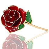 TOSSOW 24K　純金箔　バラ きれい　バラ 造花 一輪　支柱がある　永遠の愛 バレンタインデー　母の日 記念日　誕生日プレゼントに最適なプレゼント　赤い