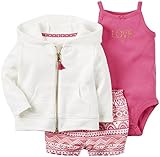 カーターズ carter's アパレル baby line 女の子3点セット ジップパーカー ロンパース ショートパンツ ホワイト ピンク エスニック 綿 127G123 【並行輸入品】 9ヶ月