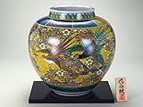 九谷焼 N32-02 木台付 花瓶 10号 吉田屋花鳥 31.5×30.5cm 木箱