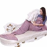 Burning Go チャンキーニットブランケット 可愛い人魚毛布 チャンキー ブランケット 毛糸 ひざ掛け 寝袋 膝掛け 手編み チャンキーニット グレー マーメイドブランケット ローゲージニット 